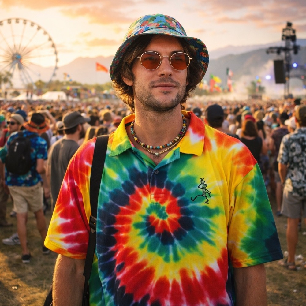 Grateful Dead Section 119 Polo Shirt Mens XL Tie Dye Trippy Y2K Golf